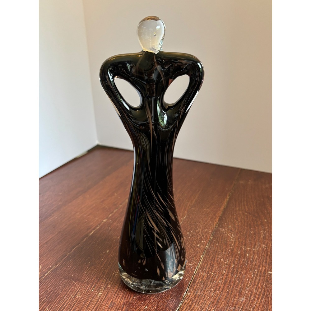 Vintage Murano Style Art Glass Lovers Sculpture Black Copper Aventurine 9.5"